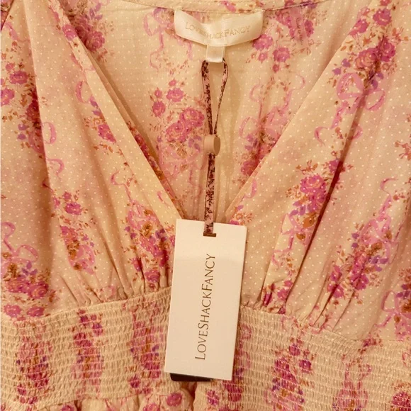 LoveShackFancy Pink & Cream Floral Midi Dress - Picture 3 of 8